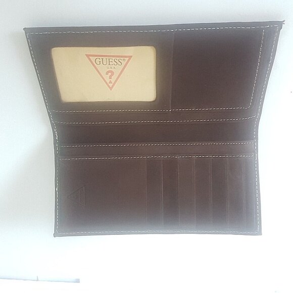 GUESS USA Vintage Suede Like Wallet Soft 7" X 3.5" Brown Unisex with Tote Lot - Picture 4 of 10